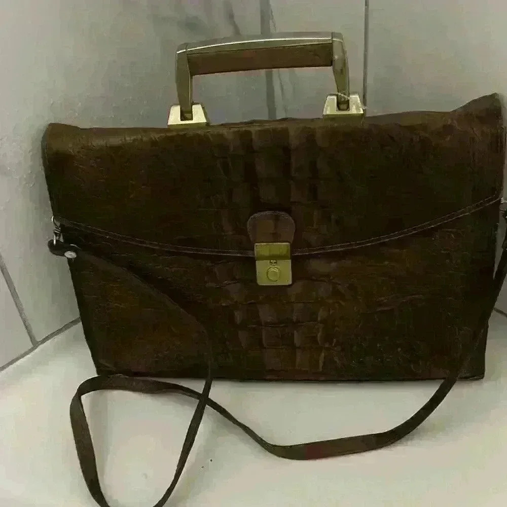 Vintage Vineto Reptile skin leather bag. Briefcase style purse with long strap.